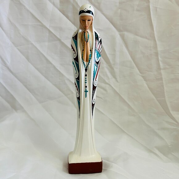 Navajo Virgin Mary Figurine Madonna Southwest Hand Painted Ceramic Signed 13" - Picture 1 of 16